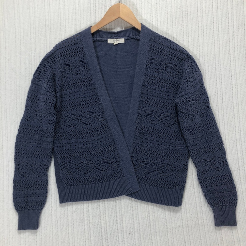 Poet's Promise Open Knit Cardigan Lightweight Blue Sweater Small